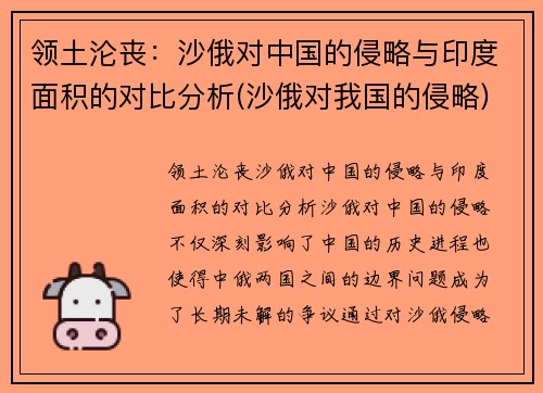 领土沦丧：沙俄对中国的侵略与印度面积的对比分析(沙俄对我国的侵略)