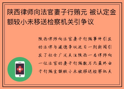 陕西律师向法官妻子行贿元 被认定金额较小未移送检察机关引争议