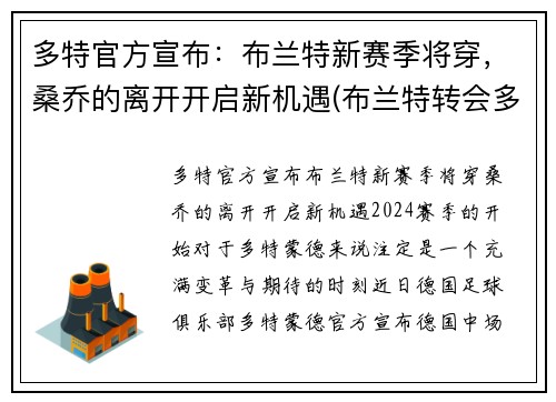 多特官方宣布：布兰特新赛季将穿，桑乔的离开开启新机遇(布兰特转会多特蒙德)