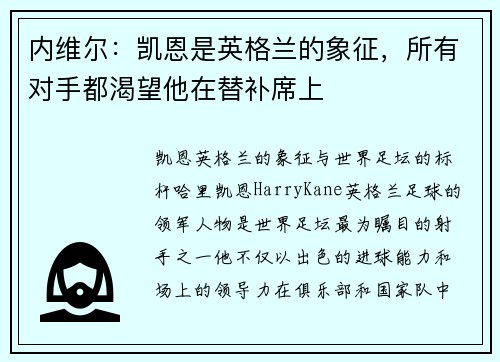 内维尔：凯恩是英格兰的象征，所有对手都渴望他在替补席上