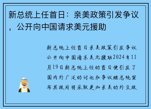 新总统上任首日：亲美政策引发争议，公开向中国请求美元援助