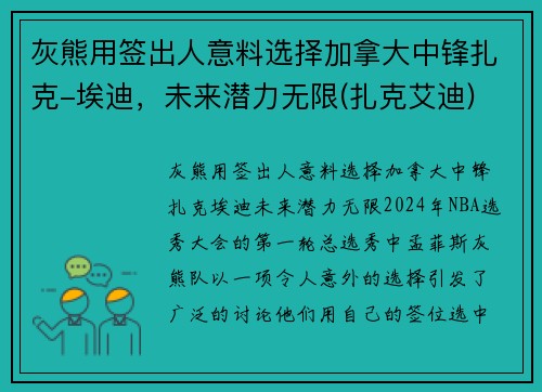 灰熊用签出人意料选择加拿大中锋扎克-埃迪，未来潜力无限(扎克艾迪)